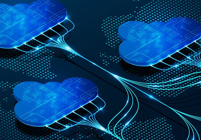 Cloud computing technology concept depicted by blue cloud computing clouds