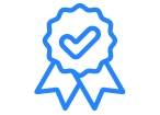 Blue ribbon with check mark symbol
