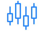 A blue bar graph showing four bars of varying heights