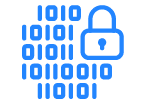 Blue padlock with binary code