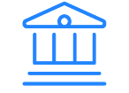 Blue line icon of a building with a door