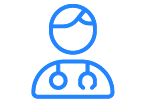 Blue line icon of person with stethoscope