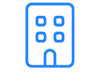 Blue building symbol on a green surface, indicating a specific point or landmark