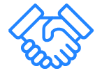 Icon of two hands shaking in blue
