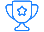 A blue trophy cup with a star emblem