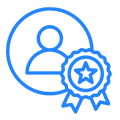 Star badge icon with person silhouette, representing honor and accomplishment