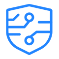 Shield icon in blue color, representing safety and defense