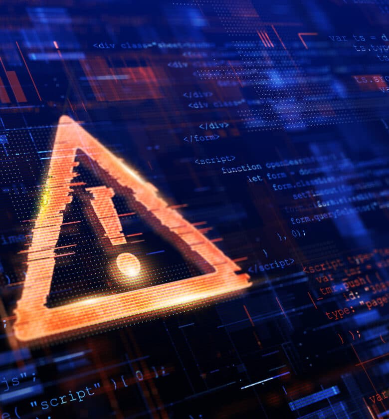 Computer Hacked, System Error, Virus, Cyber attack, Malware Concept. Danger Symbol. 3d rendering.