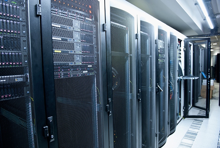 A row of servers in a data center
